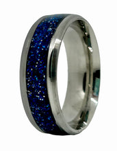 Load image into Gallery viewer, 8mm Stainless Steel Blue Sparkle inlay Ring