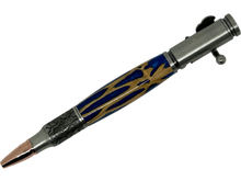 Load image into Gallery viewer, Bolt Action Deer Hunter Pen in Chrome made with Chollo in Blue Resin