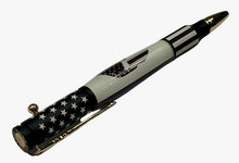 Load image into Gallery viewer, Bolt Action Pen in Chrome with Punisher Thin Blue Line