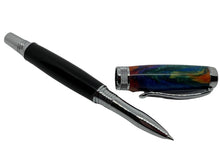 Load image into Gallery viewer, Diamond Knurl Rollerball Chrome with African Blackwood and Rainbow Acrylic
