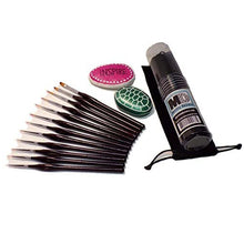 Load image into Gallery viewer, 000 - Miniature Detail Paint Brush Set, 12pcs, Wood Ergonomic Handle, dust Bag, Brush Holder - Fine Detail Painting Brushes for Models & Tiny Figurines, Acrylic, Oil, Watercolor, Hobbyist Painter