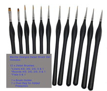 Load image into Gallery viewer, 000 - Miniature Detail Paint Brush Set, 12pcs, Wood Ergonomic Handle, dust Bag, Brush Holder - Fine Detail Painting Brushes for Models & Tiny Figurines, Acrylic, Oil, Watercolor, Hobbyist Painter