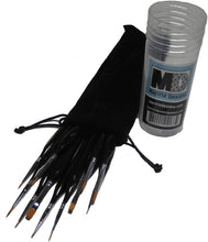 Load image into Gallery viewer, 000 - Miniature Detail Paint Brush Set, 12pcs, Wood Ergonomic Handle, dust Bag, Brush Holder - Fine Detail Painting Brushes for Models & Tiny Figurines, Acrylic, Oil, Watercolor, Hobbyist Painter
