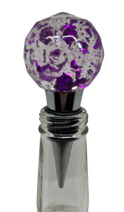 Bottle Stopper Clear and Purple Foil in Resin