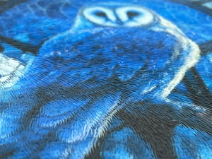 Cutting Board or Trivet Tempered Glass Blue Owl -7.75x7.75-in. round Round