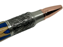 Load image into Gallery viewer, Bolt Action Deer Hunter Pen in Chrome made with Chollo in Blue Resin
