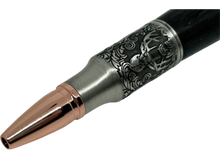 Load image into Gallery viewer, Bolt Action Deer Hunter Pen in Chrome made with English Bog Oak Wood
