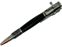 Load image into Gallery viewer, Bolt Action Deer Hunter Pen in Chrome made with English Bog Oak Wood
