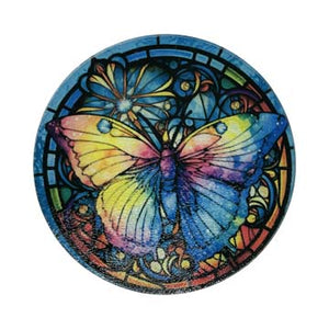 Cutting Board or Trivet Tempered Glass -7.75x7.75-in. round Butterfly