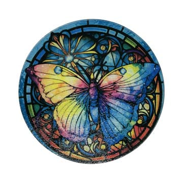 Cutting Board or Trivet Tempered Glass -7.75x7.75-in. round Butterfly