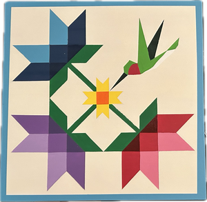Barn Quilt - 3 Flowers and a Hummingbird