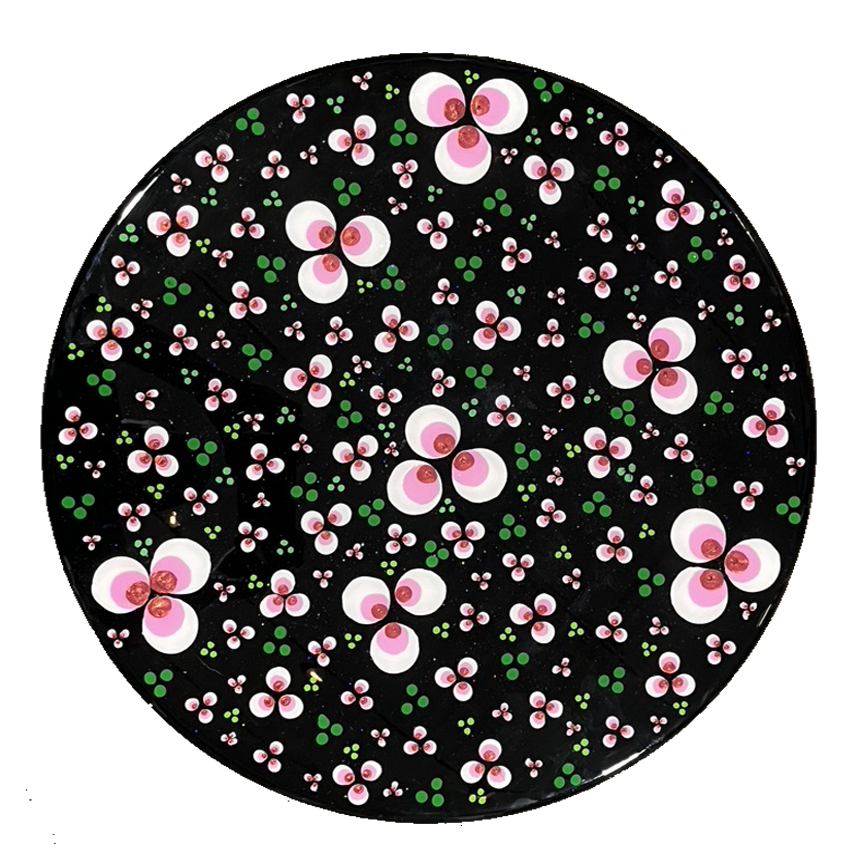 Lazy Susan Black with Pink Flowers- 14