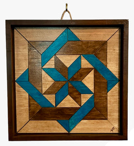 Overlapping Square Indoor Only Barn Quilt in Teal and Brown