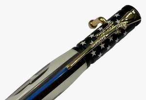 Bolt Action Pen in Chrome with Punisher Thin Blue Line