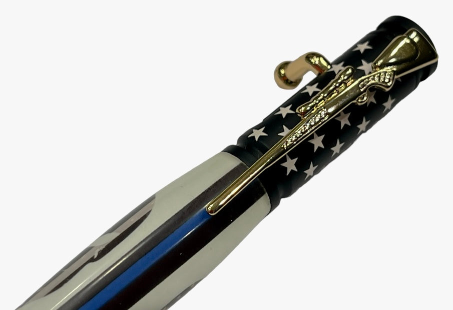 Bolt Action Pen in Chrome with Punisher Thin Blue Line