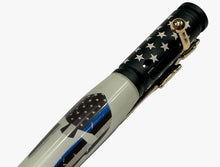 Load image into Gallery viewer, Bolt Action Pen in Chrome with Punisher Thin Blue Line
