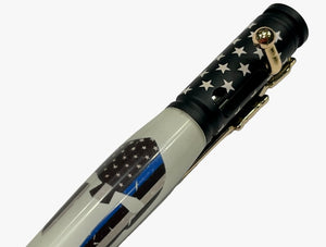 Bolt Action Pen in Chrome with Punisher Thin Blue Line