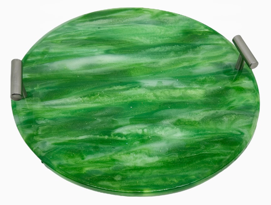 Round Wavy Serving Tray - Green and White - 12 in Diameter