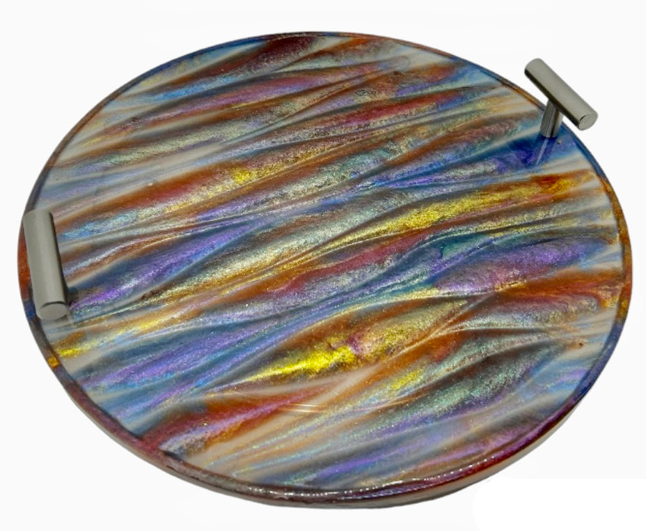 Round Wavy Serving Tray - Multi-Colored - 12 in Diameter