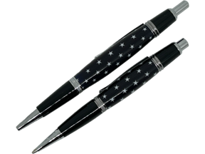 Sierra Click Ball Point Pen/Pencil Set - Navy with Stars in Resin
