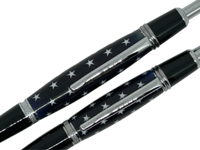 Sierra Click Ball Point Pen/Pencil Set - Navy with Stars in Resin