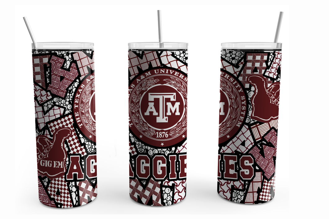 Tumbler - Texas A&M - College Station Zentangle 20 oz Straight