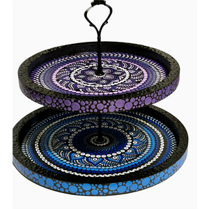 Two Tier Serving Tray - Dot Mandala Painting