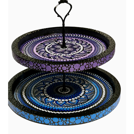 Two Tier Serving Tray - Dot Mandala Painting
