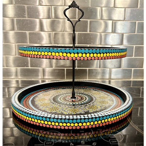 Two Tier Serving Tray - Dot Mandala Painting