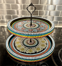Load image into Gallery viewer, Two Tier Serving Tray - Dot Mandala Painting
