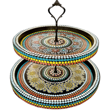 Load image into Gallery viewer, Two Tier Serving Tray - Dot Mandala Painting
