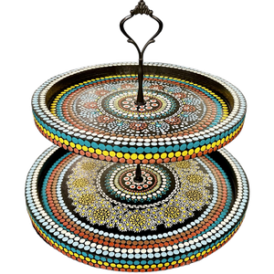 Two Tier Serving Tray - Dot Mandala Painting