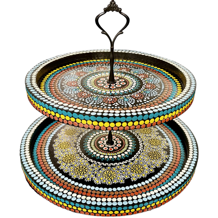 Two Tier Serving Tray - Dot Mandala Painting