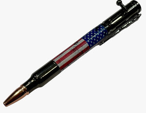 Bolt Action Pen in Chrome with American Flag