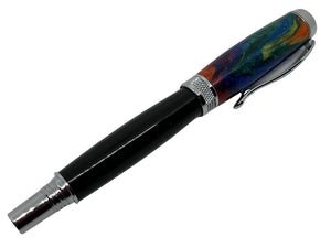 Diamond Knurl Rollerball Chrome with African Blackwood and Rainbow Acrylic