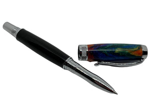 Diamond Knurl Rollerball Chrome with African Blackwood and Rainbow Acrylic