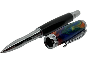 Diamond Knurl Rollerball Chrome with African Blackwood and Rainbow Acrylic