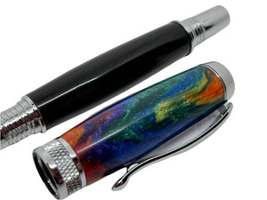 Diamond Knurl Rollerball Chrome with African Blackwood and Rainbow Acrylic
