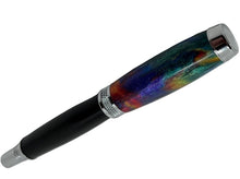 Load image into Gallery viewer, Diamond Knurl Rollerball Chrome with African Blackwood and Rainbow Acrylic
