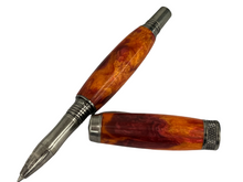 Load image into Gallery viewer, Diamond Knurl Rollerball Chrome with Red and Orange Acrylic
