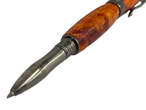 Diamond Knurl Rollerball Chrome with Red and Orange Acrylic