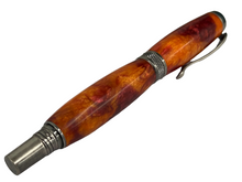 Load image into Gallery viewer, Diamond Knurl Rollerball Chrome with Red and Orange Acrylic
