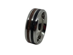 Stainless Steel Dual Inlay Ring w/Gold Stone and Blue Stone