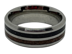 Stainless Steel Dual Inlay Ring w/Gold Stone and Blue Stone