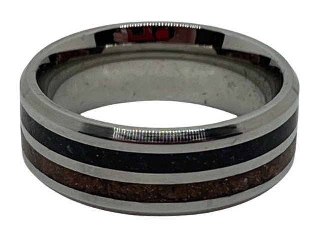 Stainless Steel Dual Inlay Ring w/Gold Stone and Blue Stone