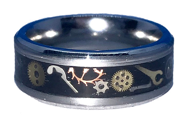 8mm Stainless Steel inlay Ring w/watch parts