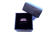 Load image into Gallery viewer, Tungsten Ring inlay with Crushed Red Coral and Jet Black Stone
