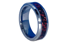 Load image into Gallery viewer, Tungsten Ring inlay with Crushed Red Coral and Jet Black Stone
